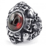 Extravagant tasted man's jewelry stainless steel ring red cz decoration heavy wide skull ring