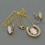 Women Punk Female Circle Necklace Stainless Steel White Shell Round Circles Pendant Necklace earring Jewery